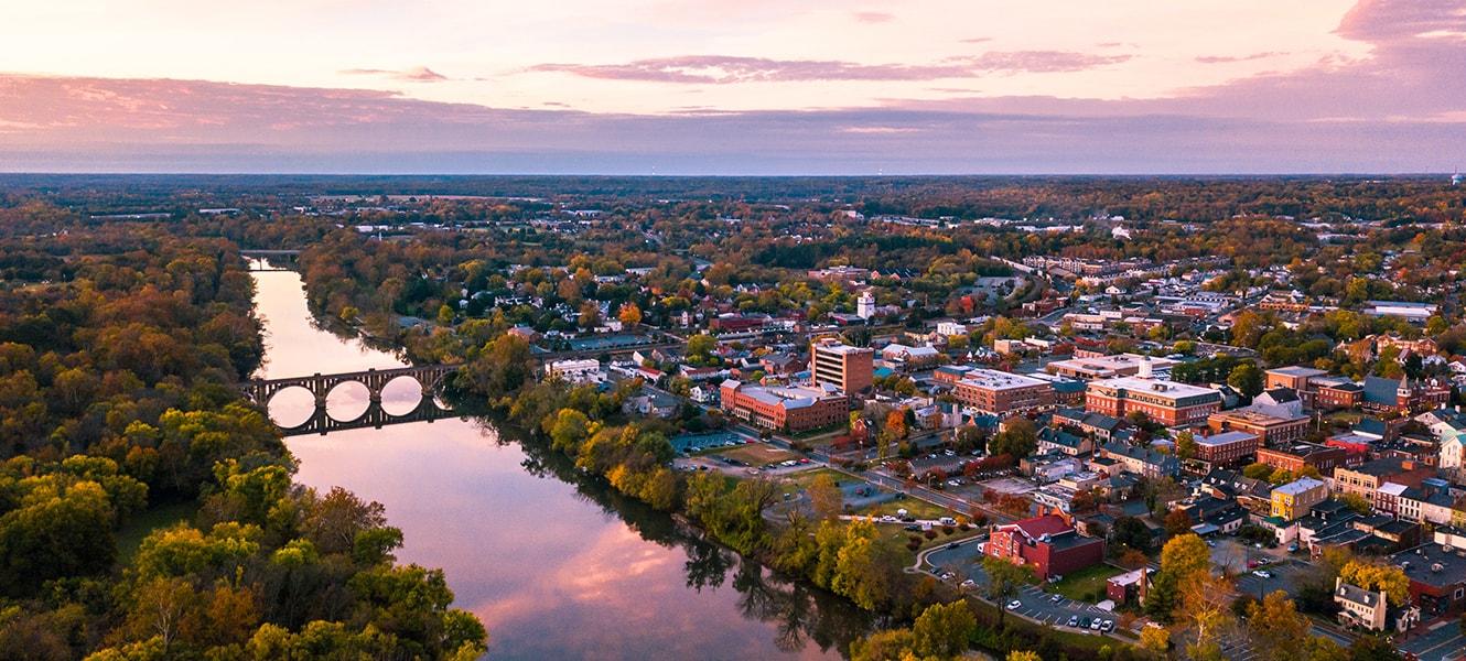 Aerial shot of Viriginia town