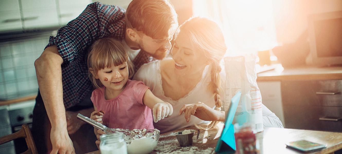 Young family in kitchen